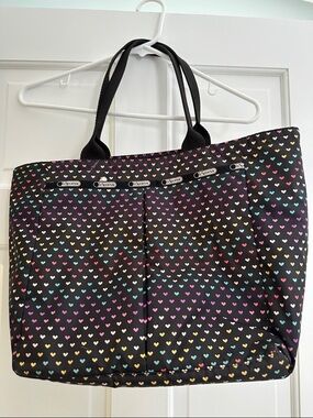 Lesportsac Black Tote with Rainbow Heart Print